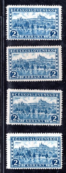 225 x, P 5 - 8, Praha, Tatry, papír pergamenový 2 Kč, kompletní řada průsvitek, zkoušeno Gilbert