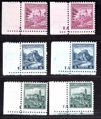 265 - 7, Hrady,  rohové známky s DČ 1 a 1 A, okraj úzký, hledané