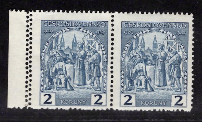 245, svatý Václav, krajová dvoupáska s dvojitou svislou perforací na okraji, modrá 2 Kč