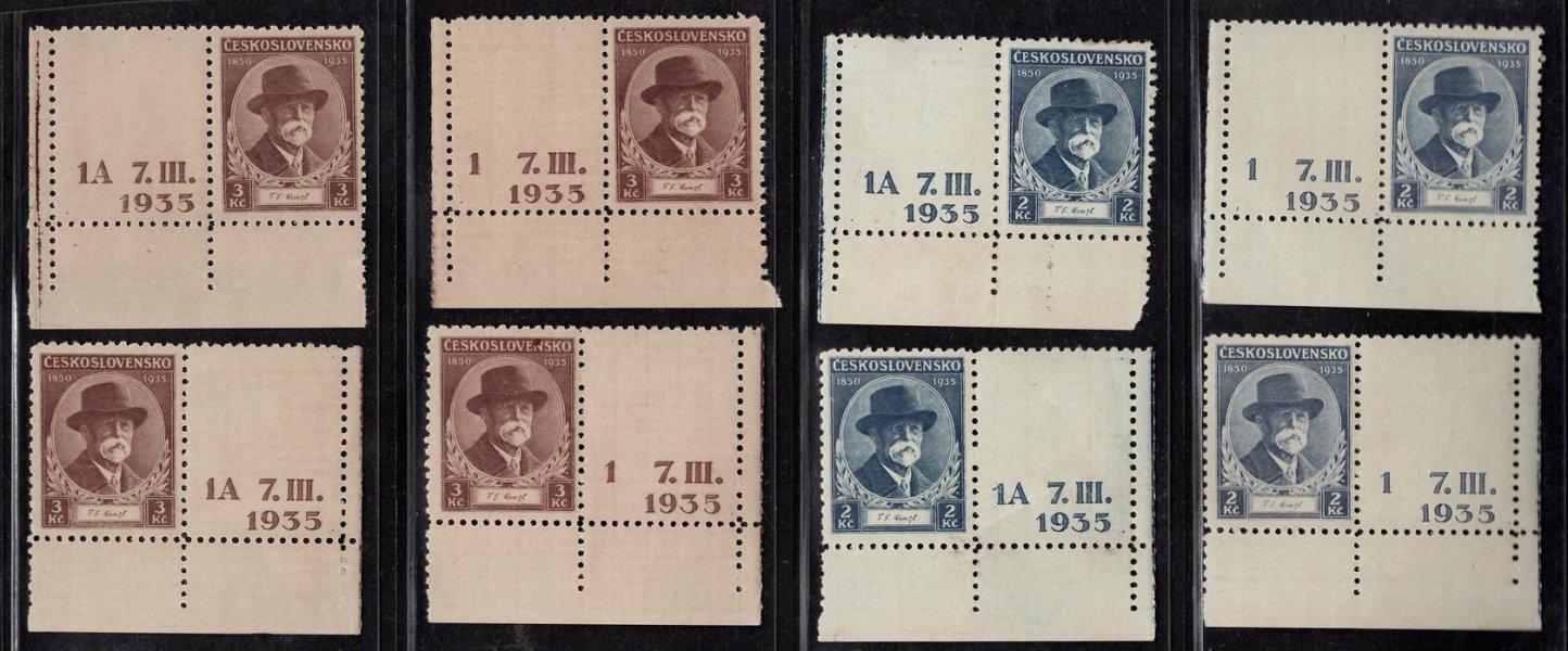 287 - 8 K, TGM, rohové kupóny levé a pravé s DČ 1 a 1A
