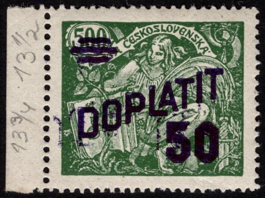 DL 45 B, doplatní, krajová, 50/500 h zelená, zkoušeno Gilbert, vrásky