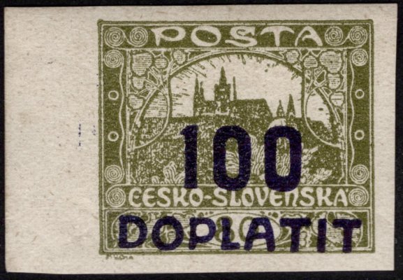 DL 24a, doplatní, přetisk fialový, krajová, 100/80 olivová, vráska, zkoušeno Gilbert