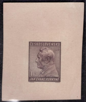 323, J.E. Purkyně 1937, rytina 1 Kč ve fialové barvě, zkoušeno Stupka 