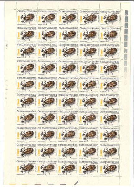 3014  Ochrana přírody - chránění brouci 1 Kčs , kompletní 50kusové archy deska A + B, PA (12.XII.91)