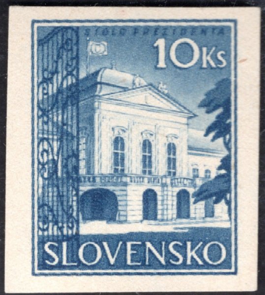 NZ 46y N, Prezidentský palác, nezoubkovaná, modrá 10 Ks, zkoušeno Synek