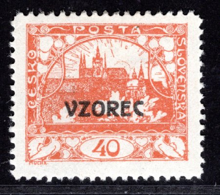 14 D VZ, řz 11 1/2, přetisk VZOREC, oranžová 40 h, zkoušeno Karásek, Vrba