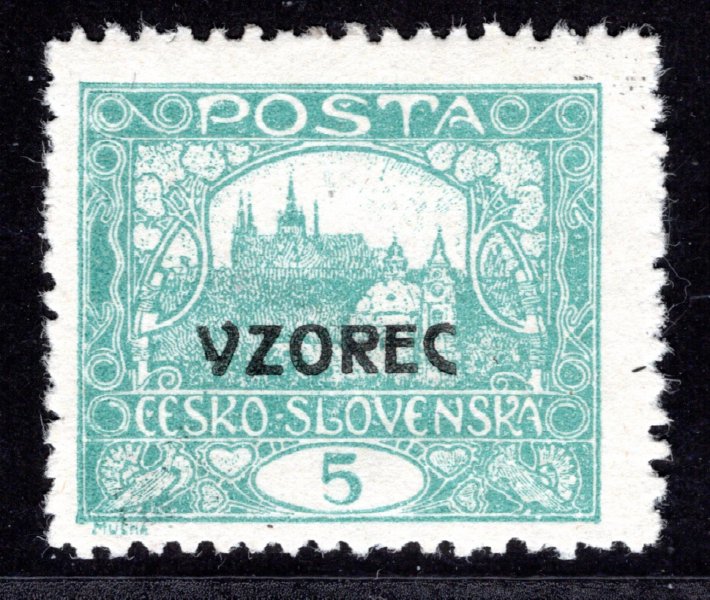 4 D VZ, řz 11 1/2, přetisk VZOREC, modrozelená 5 h, zkoušeno Karásek, Vrba