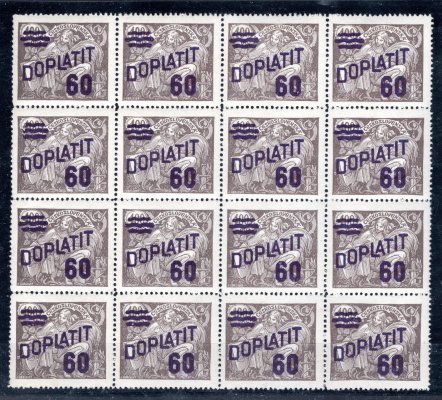 DL 47,Doplatní 1926 -vypotřebení HaV 16-blok hodnoty 60/400 h, 4x ST II+II, jeden z největších bloků se ST II+II na trhu, jenom cena ST podle kat. Pof. 16.000 Kč