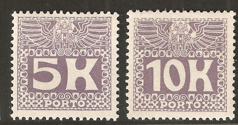 P 45 - 46 /  Doplatní známky z roku 1908 - 19013 : Rakouský Katalog ANK - Portomarken  45 - 46, kat. cena pro xx 1300 euro 