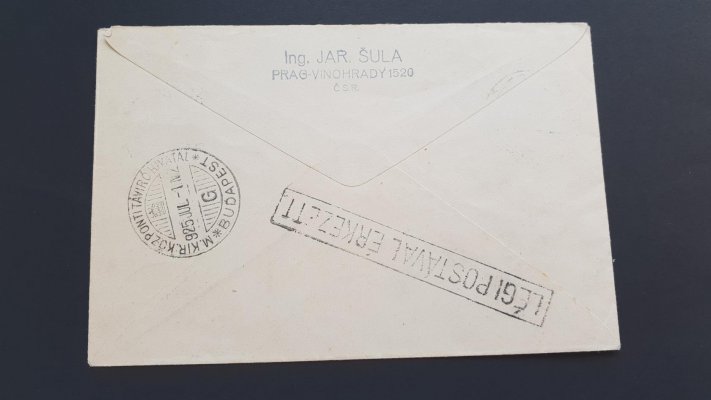 L 4 - 6 ; doporučený letecký dopis do Budapešti vyplacený mj. kompletní leteckou sérií L 4-6, první let, podací razítka PRAHA 1 s daty 1. VII. 1925, příchozí maďarské razítko na zadní straně, všechny náležitosti