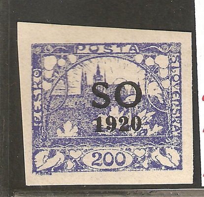 SO 19 N, černý přetisk na modré známce (katalog neuvádí), zk. Vrba
