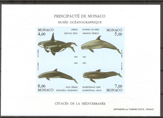 Monako Bl. 60 B (2169/72), Fauna, nezoubkovaný aršík, katalog neuvádí
