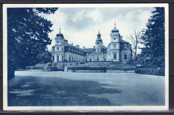 pohlednice Čeklis - zámek se známkou Štefanik 50 h zelená s příležitostným razítkem " Čeklis se vrátil k vlasti ", 15.3.1939