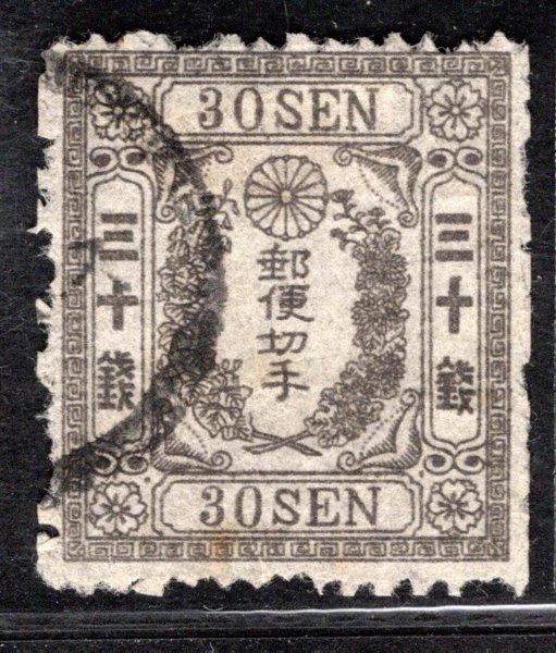 Japonsko  Mi. 15 X, 30 Sen šedá, katalog 720,- Eu