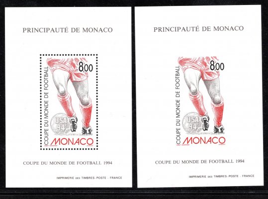 Monako  M. 2183  Mistrovsství světa ve fotbale - zvláštní tisk zobkovaný + nezoubkovaný, hledané, katalog 300,- Euro