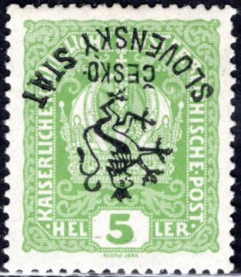 RV 44 PP, Marešův přetisk (Hlubocké vydání), převrácený, světle zelená 5h, zkoušeno, Mareš, Vrba