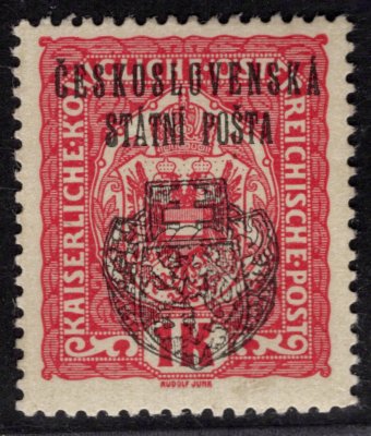 RV 36, II. Pražský přetisk, červená 1 K zkoušeno Vrba