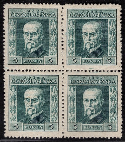 193, P 6, typ I, TGM, 4blok, zelená 5 Kč