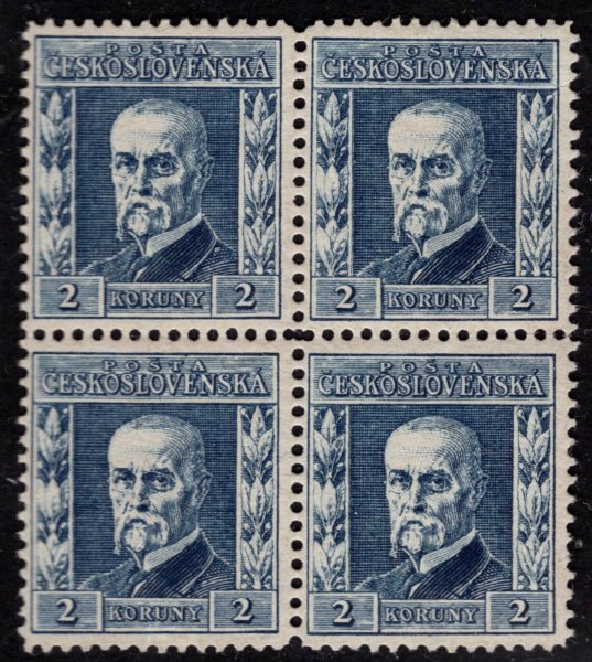 195, P 5, typ II, TGM, 4blok, modrá 2 Kč,dvl