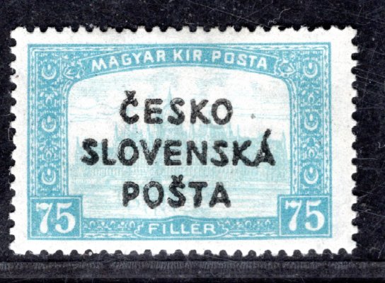 RV 160, Šrobárův přetisk, Parlament, modrá 75 f, zkoušeno Lešetický, Ondráček