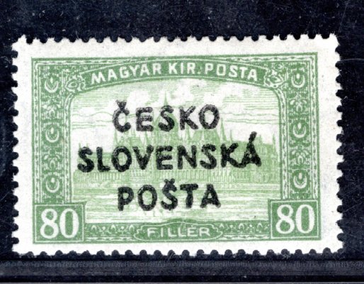 RV 161, Šrobárův přetisk, Parlament, II. náklad, zelená 80 f, zkoušeno Lešetický, Ondráček