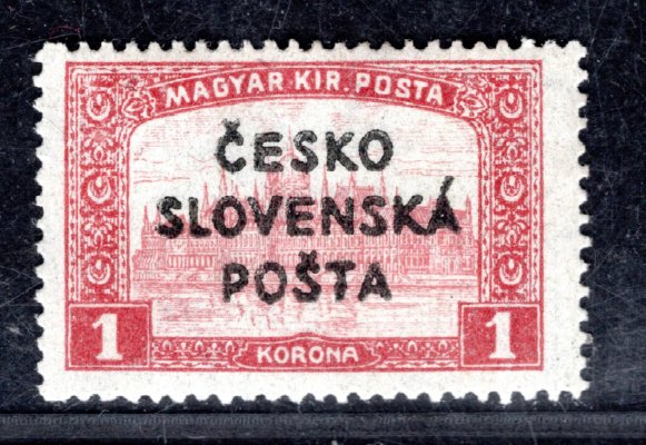 RV 162, Šrobárův přetisk, Parlament, II. náklad, červená 1 K, zkoušeno Lešetický, Ondráček