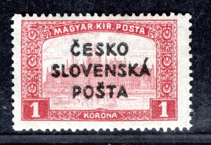 RV 162, Šrobárův přetisk, Parlament, II. náklad, červená 1 K, zkoušeno Lešetický, Ondráček