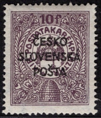 RV 159, Šrobárův přetisk, Poštovní spořitelna, 10 f, zkoušeno Lešetický, Gilbert