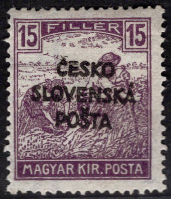 RV 142, Šrobárův přetisk, fialová 15 f, zkoušeno Ondráček