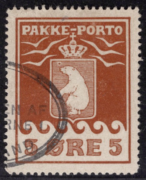 Grónsko (Dánsko) - Mi. P 6 A, lední medvěd, řz 11 1/4, balíkové známky, 5 Ö, hledané