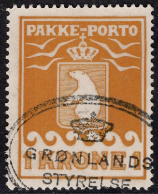 Grónsko (Dánsko) - Mi. P 11 A, lední medvěd, řz 11 1/4, balíkové známky, 1 Kr, hledané