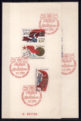 2485 - 6, SOCFILEX 1981, 2x pamětní list se známkami a zlatým přítiskem Socfilex Bratislava