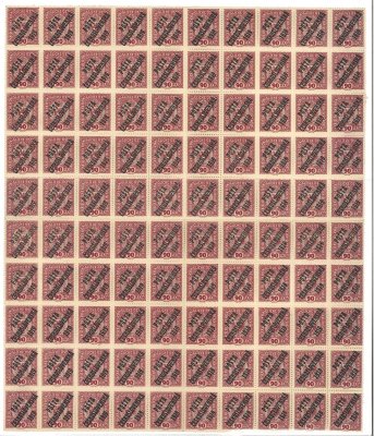 46, PA (100), kompletní arch, fialová 90 h, spojené typy přetisků