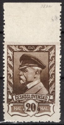 383, 20 h T.G.Masaryk s horní vynechanou perforací, drobná vráska