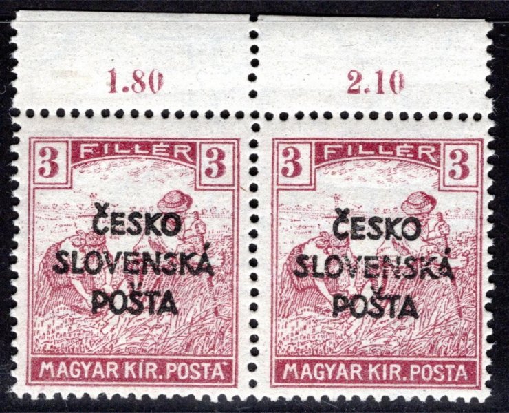 RV 138, Šrobárův přetisk, krajová dvoupáska s počítadly, fialová 3 f, zkoušeno Vrba