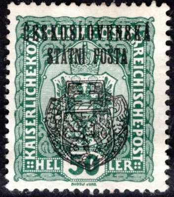 RV 32, II. Pražský přetisk, zelená 50 h, zkoušeno Vrba