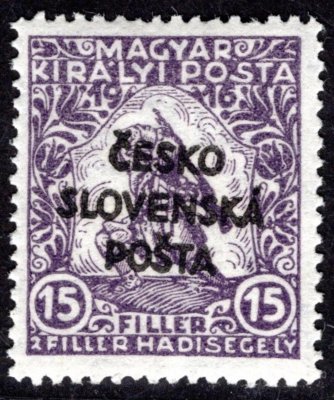 RV 153, Šrobárův přetisk, fialová 15 f, zkoušeno  Vrba