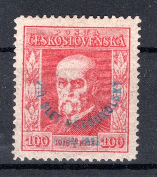 184, P 8 , Všesokolský slet, červená 100 h, zkoušeno Gilbert, Mrňák, hledaná průsvitka