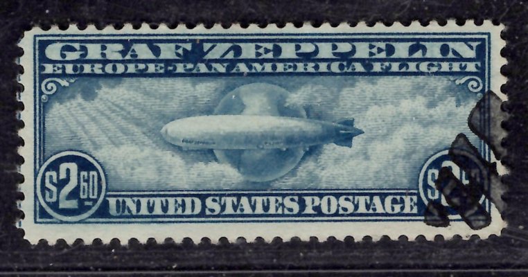 USA - Mi. 328, Zeppelin, 2,50 $ modrá, hledaná známka