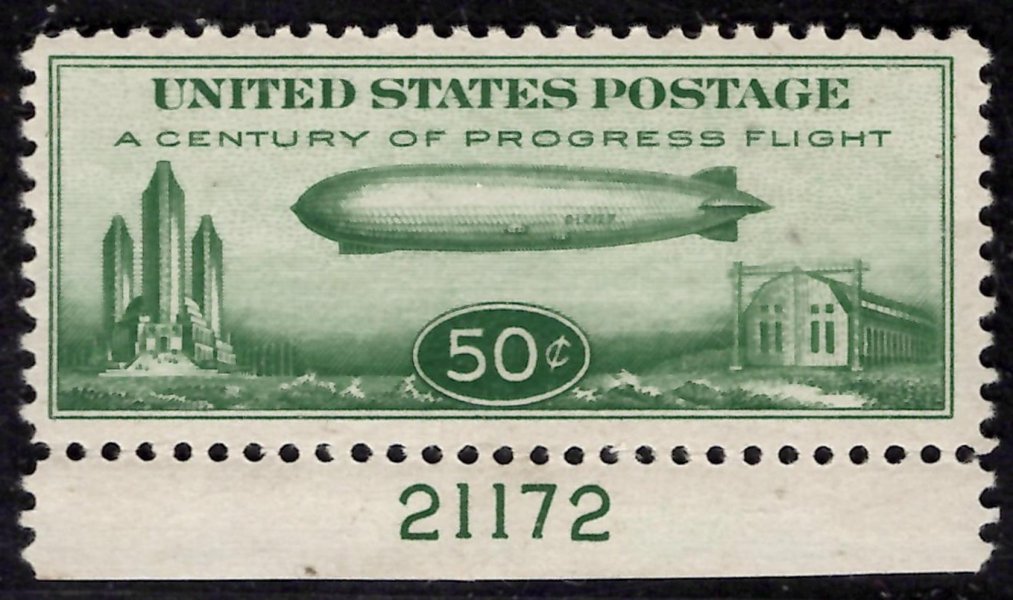 USA - Mi. 358, Zeppelin, krajová, 50 c zelená, hledaná známka