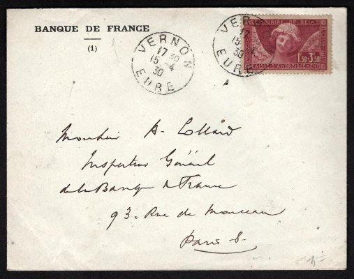 Francie - dopis vyplacený známkou Mi. 248 zaslán z Vernonu 15/4/30 do Paříže, hledaná frankatura