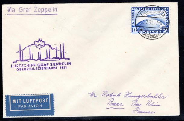 Oberschlesienfahrt 1931- 2 RM Zeppelin raz. GLEWITZ 5.7.31 Sie.115 Ab, bezvadná kvalita