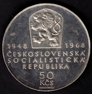 1968 50Kčs Národní divadlo Ag, Ag.900 20g 37mm Kremnica
