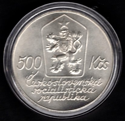 1987 500Kčs Josef Lada Ag, Ag.900 24g 40mm Kremnica