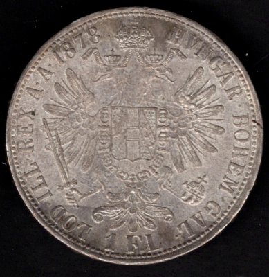 1878 1 zlatník František Josef I. Ag, Ag.900 12,345g 29mm
