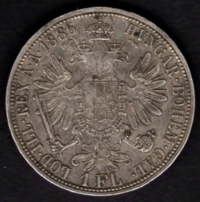 1886 1 zlatník František Josef I. Ag, Ag.900 12,345g 29mm patina

