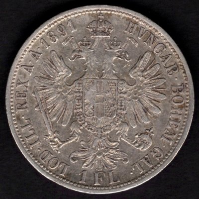 1891 1 zlatník František Josef I. Ag, Ag.900 12,345g 29mm



