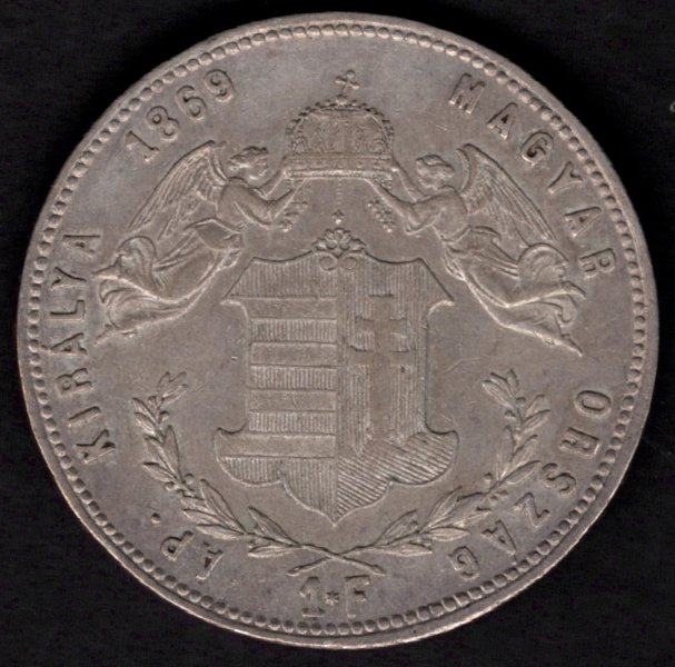 1869 K.B. 1 Forint FJI. Mincovna Kremnica, Ag.900 12,345g 29mm
