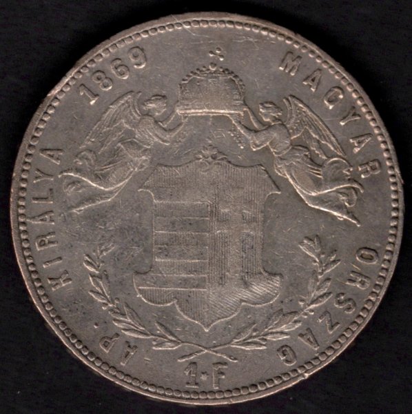 1869 G.Y.F. 1 Forint FJI. Mincovna Karlovský Bělehrad Rumunsko, Ag.900 12,345g 29mm
