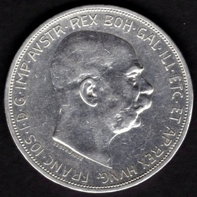 1909 5 koruna rakouská FJI. Typ Schwartz Ag, Ag.900 24g 36mm
